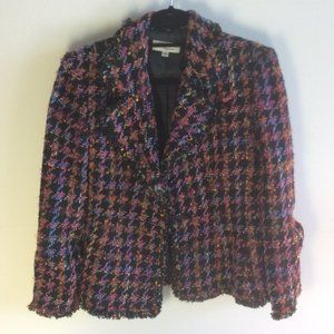 Designs by Seymour Vintage Multi-Colored Tweed & Fringed Tweed Blazer SZ 6